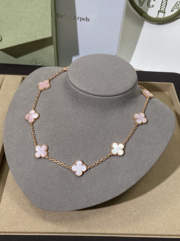 Luxury Inspired Jewelry Vintage Alhambra 10 Motifs Pink Mother-of-Pearl Necklace - Image 6