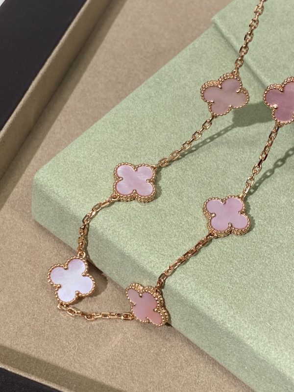 Luxury Inspired Jewelry Vintage Alhambra 10 Motifs Pink Mother-of-Pearl Necklace - Image 2
