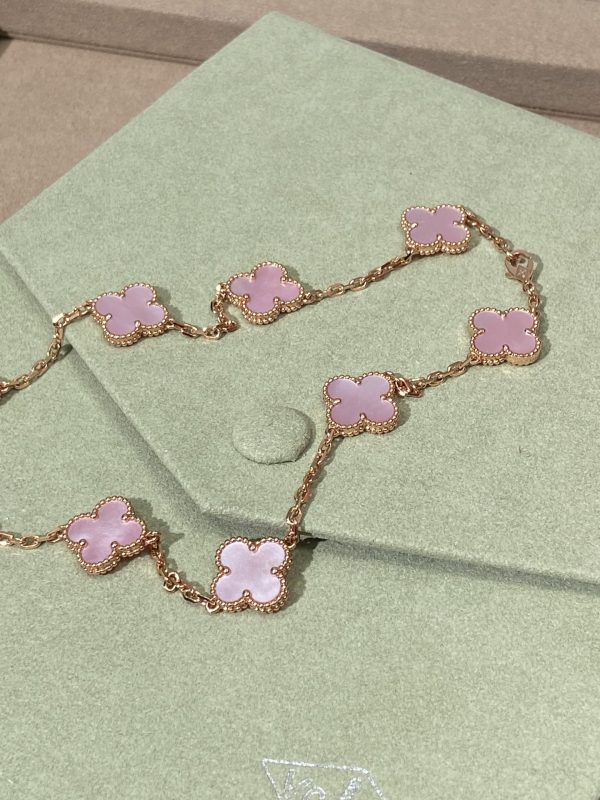 Luxury Inspired Jewelry Vintage Alhambra 10 Motifs Pink Mother-of-Pearl Necklace - Image 4