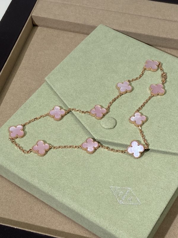 Luxury Inspired Jewelry Vintage Alhambra 10 Motifs Pink Mother-of-Pearl Necklace - Image 5