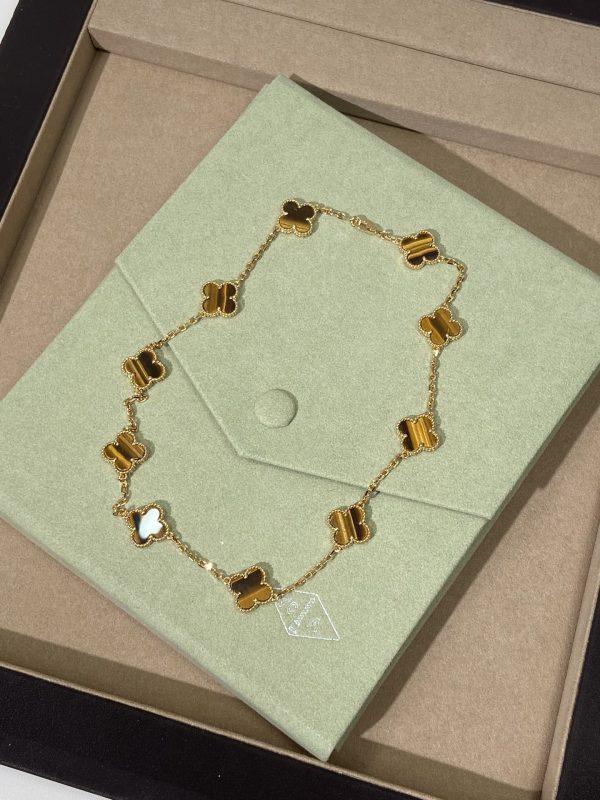 Luxury Inspired Jewelry Vintage Alhambra 10 Motifs Tiger's Eye Necklace - Image 4