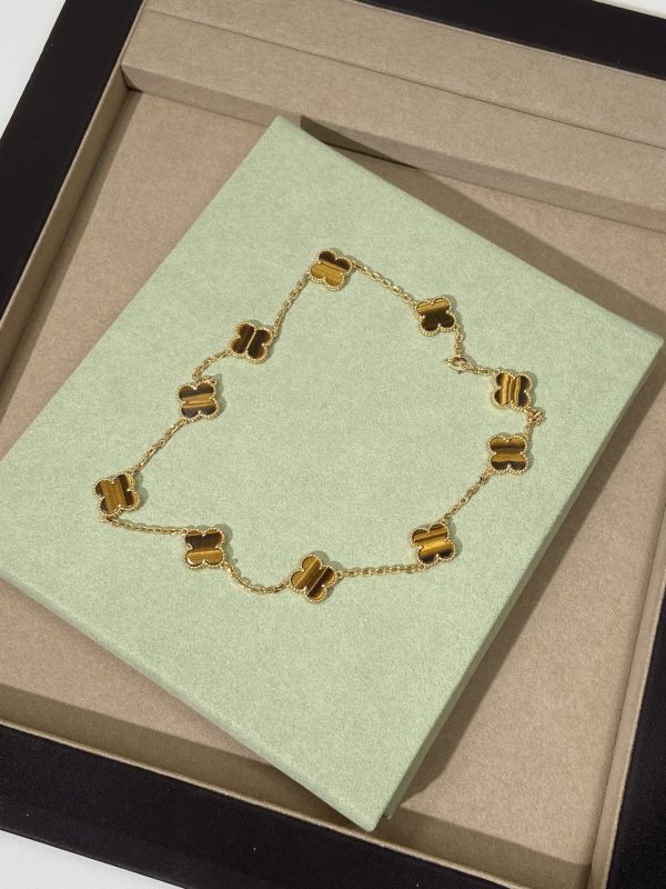 Luxury Inspired Jewelry Vintage Alhambra 10 Motifs Tiger's Eye Necklace - Image 3