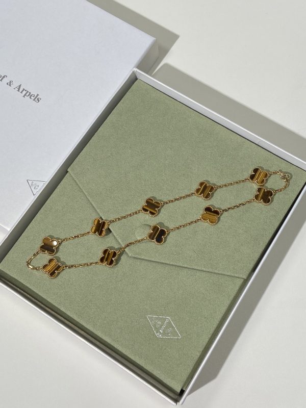 Luxury Inspired Jewelry Vintage Alhambra 10 Motifs Tiger's Eye Necklace - Image 2