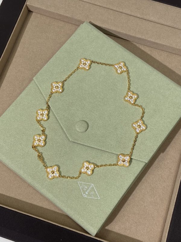 Luxury Inspired Jewelry Vintage Alhambra 10 Motifs Full Pavé Diamond Necklace - Image 2
