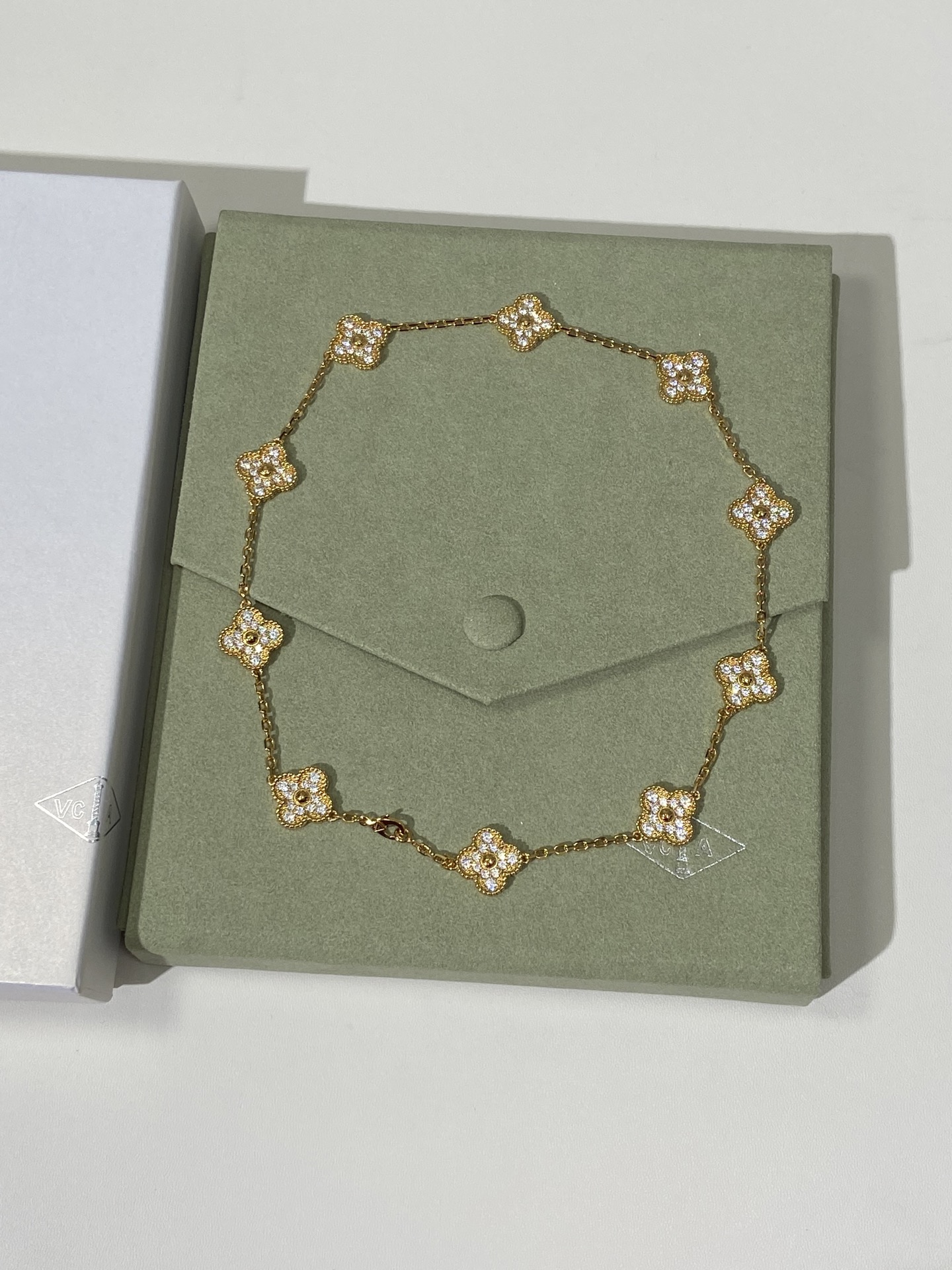 Van Cleef & Arpels Vintage Alhambra 10 Motifs Full Pavé Diamond Necklace