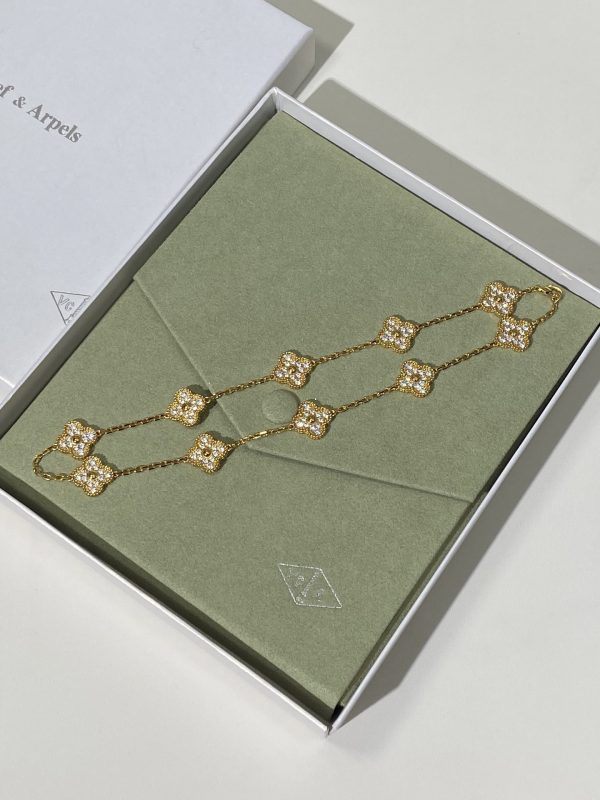 Luxury Inspired Jewelry Vintage Alhambra 10 Motifs Full Pavé Diamond Necklace - Image 3