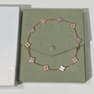 Van Cleef & Arpels Vintage Alhambra 10 Motifs Pink Mother-of-Pearl & Diamond Necklace