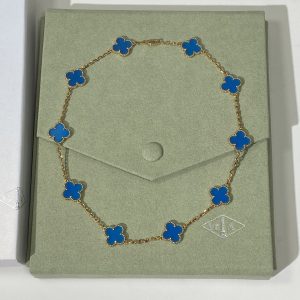 Van Cleef & Arpels Vintage Alhambra 10 Motifs Blue Chalcedony Necklace