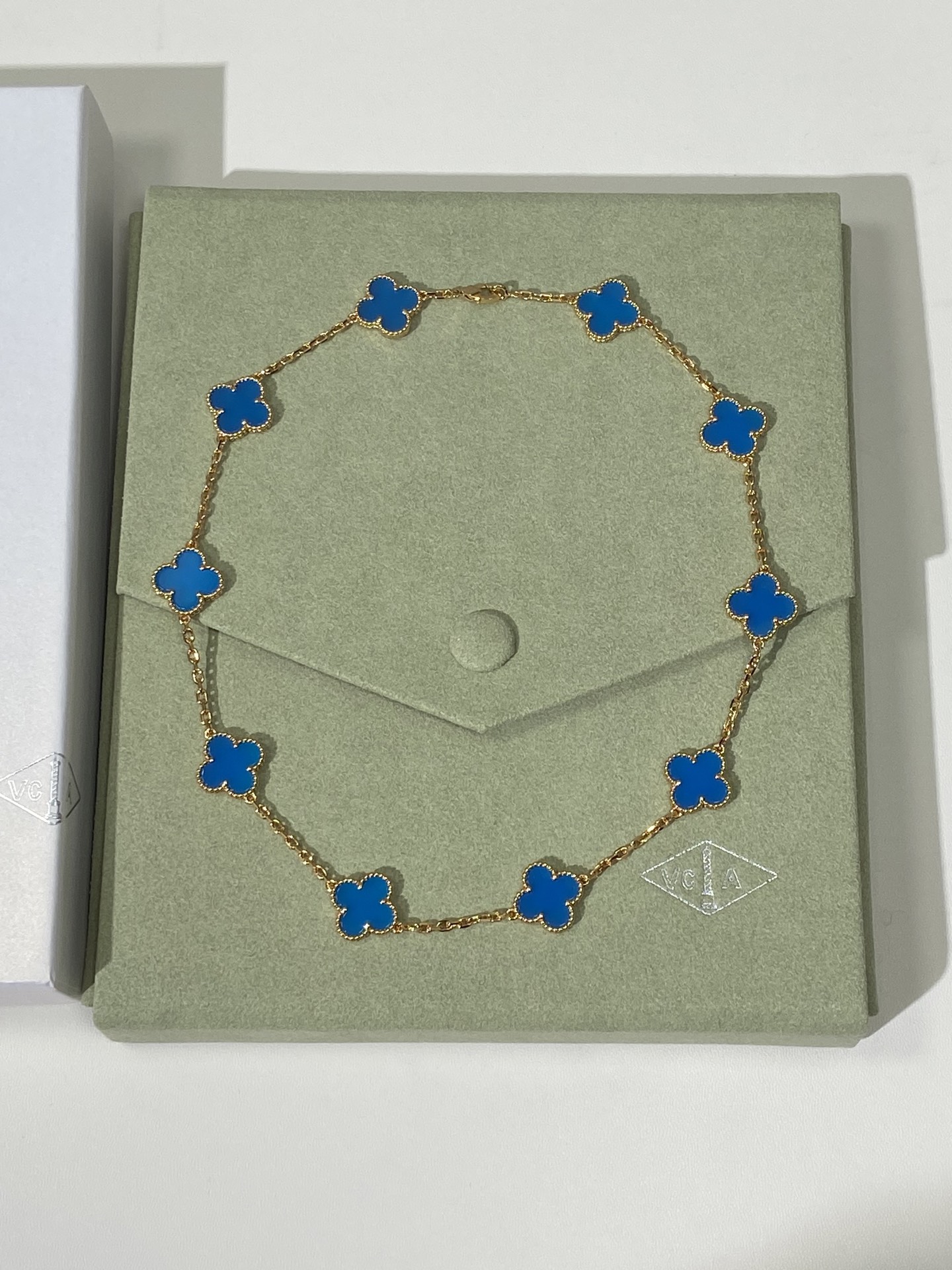 Van Cleef & Arpels Vintage Alhambra 10 Motifs Blue Chalcedony Necklace