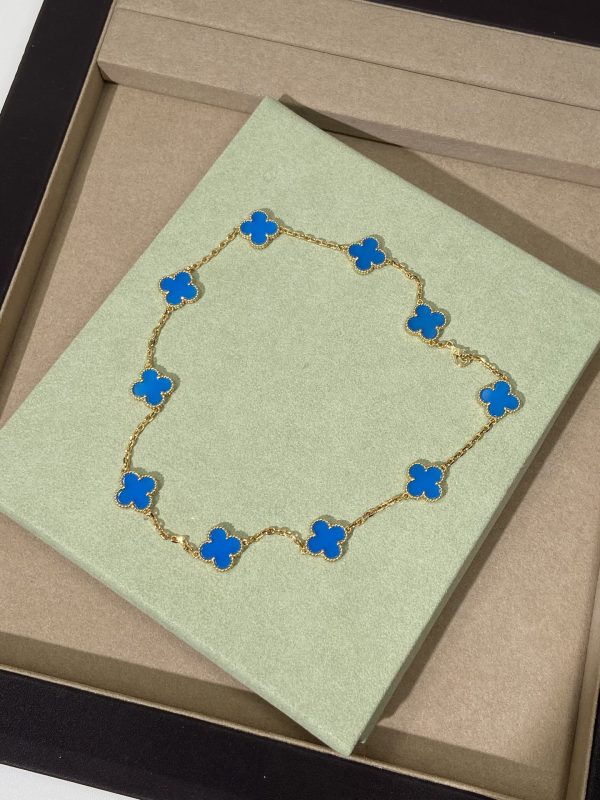 Luxury Inspired Jewelry Vintage Alhambra 10 Motifs Blue Chalcedony Necklace - Image 2