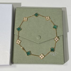 Van Cleef & Arpels Vintage Alhambra 10 Motifs Malachite & Diamond Alternating Necklace