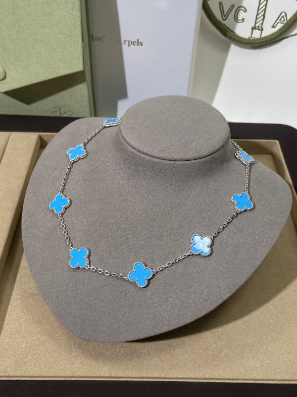 Luxury Inspired Jewelry Vintage Alhambra 10 Motifs Turquoise Necklace - Image 4