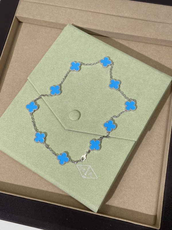 Luxury Inspired Jewelry Vintage Alhambra 10 Motifs Turquoise Necklace - Image 3