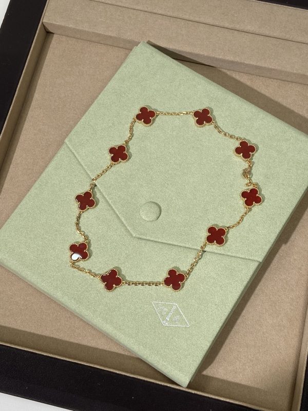 Luxury Inspired Jewelry Vintage Alhambra 10 Motifs Carnelian Necklace - Image 5