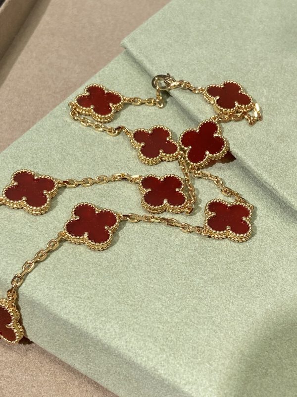 Luxury Inspired Jewelry Vintage Alhambra 10 Motifs Carnelian Necklace - Image 2