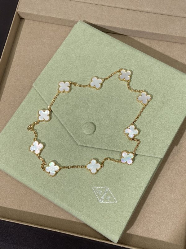 Luxury Inspired Jewelry Vintage Alhambra 10 Motifs Mother-of-Pearl Necklace - Image 2
