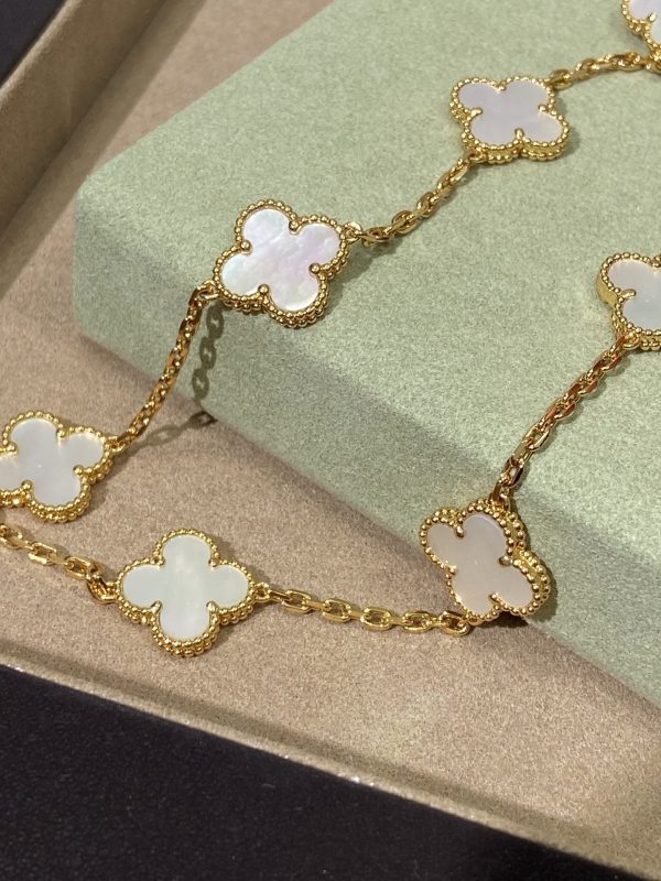 Luxury Inspired Jewelry Vintage Alhambra 10 Motifs Mother-of-Pearl Necklace - Image 4