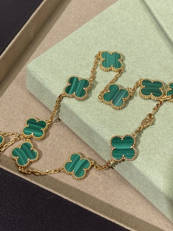 Luxury Inspired Jewelry Vintage Alhambra 10 Motifs Malachite Necklace - Image 4
