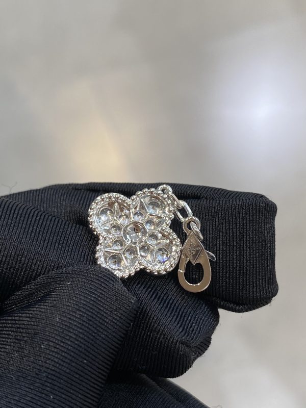 Luxury Inspired Jewelry Vintage Alhambra 5 Motifs Full Pavé Diamond Bracelet (Silver Tone) - Image 6