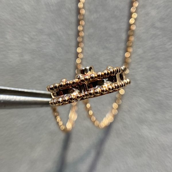 Luxury Inspired Jewelry Vintage Alhambra Rhodonite Diamond Rose Gold Necklace - Image 4