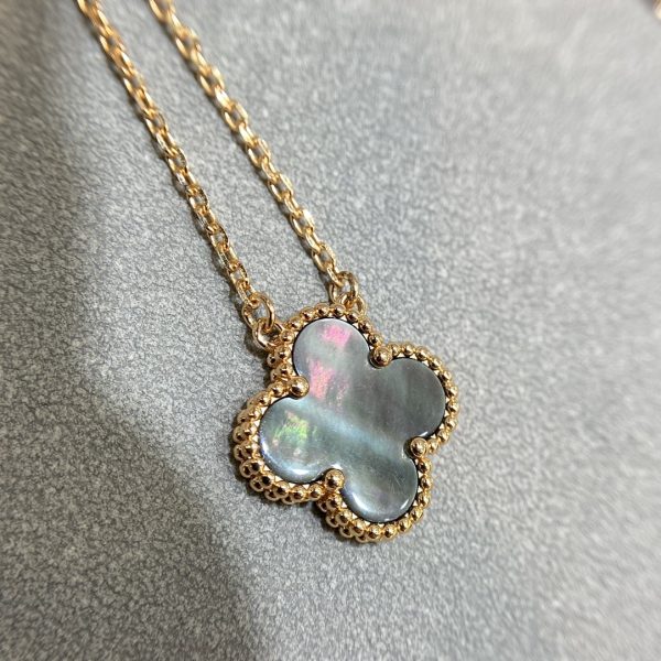 Luxury Inspired Jewelry Vintage Alhambra Grey Mother-of-Pearl Necklace - Image 2