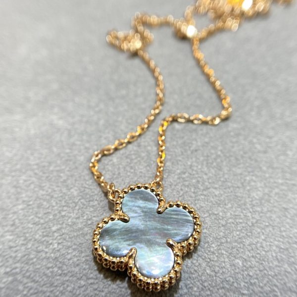 Luxury Inspired Jewelry Vintage Alhambra Grey Mother-of-Pearl Necklace - Image 3