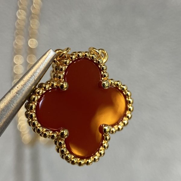 Luxury Inspired Jewelry Vintage Alhambra Carnelian Clover Necklace - Image 2