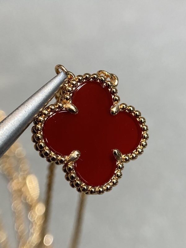 Luxury Inspired Jewelry Vintage Alhambra Carnelian Clover Necklace - Image 5