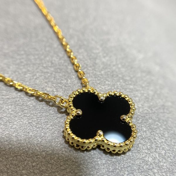 Luxury Inspired Jewelry Vintage Alhambra Onyx Clover Necklace - Image 2