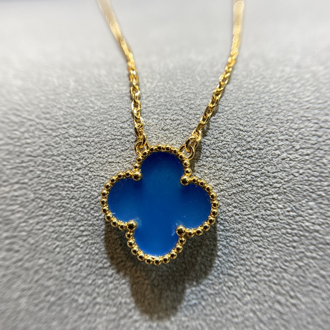 Van Cleef & Arpels Vintage Alhambra Blue Chalcedony Clover Necklace