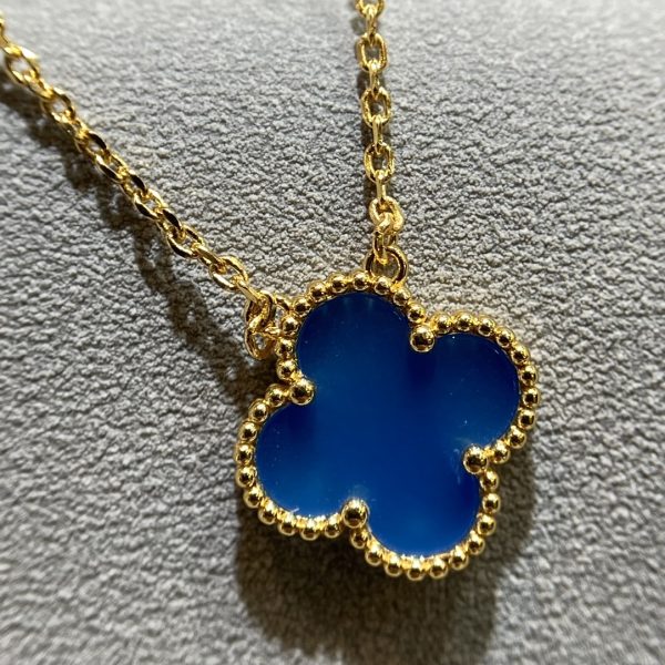 Luxury Inspired Jewelry Vintage Alhambra Blue Chalcedony Clover Necklace - Image 2