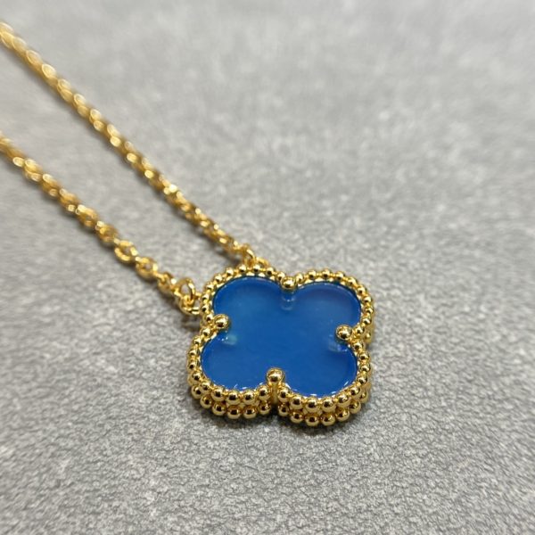 Luxury Inspired Jewelry Vintage Alhambra Blue Chalcedony Clover Necklace - Image 3