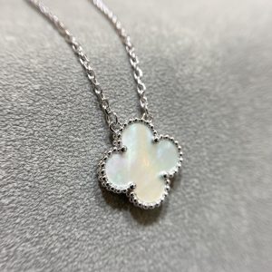 Van Cleef & Arpels Vintage Alhambra Mother-of-Pearl Clover Necklace (Silver Tone)
