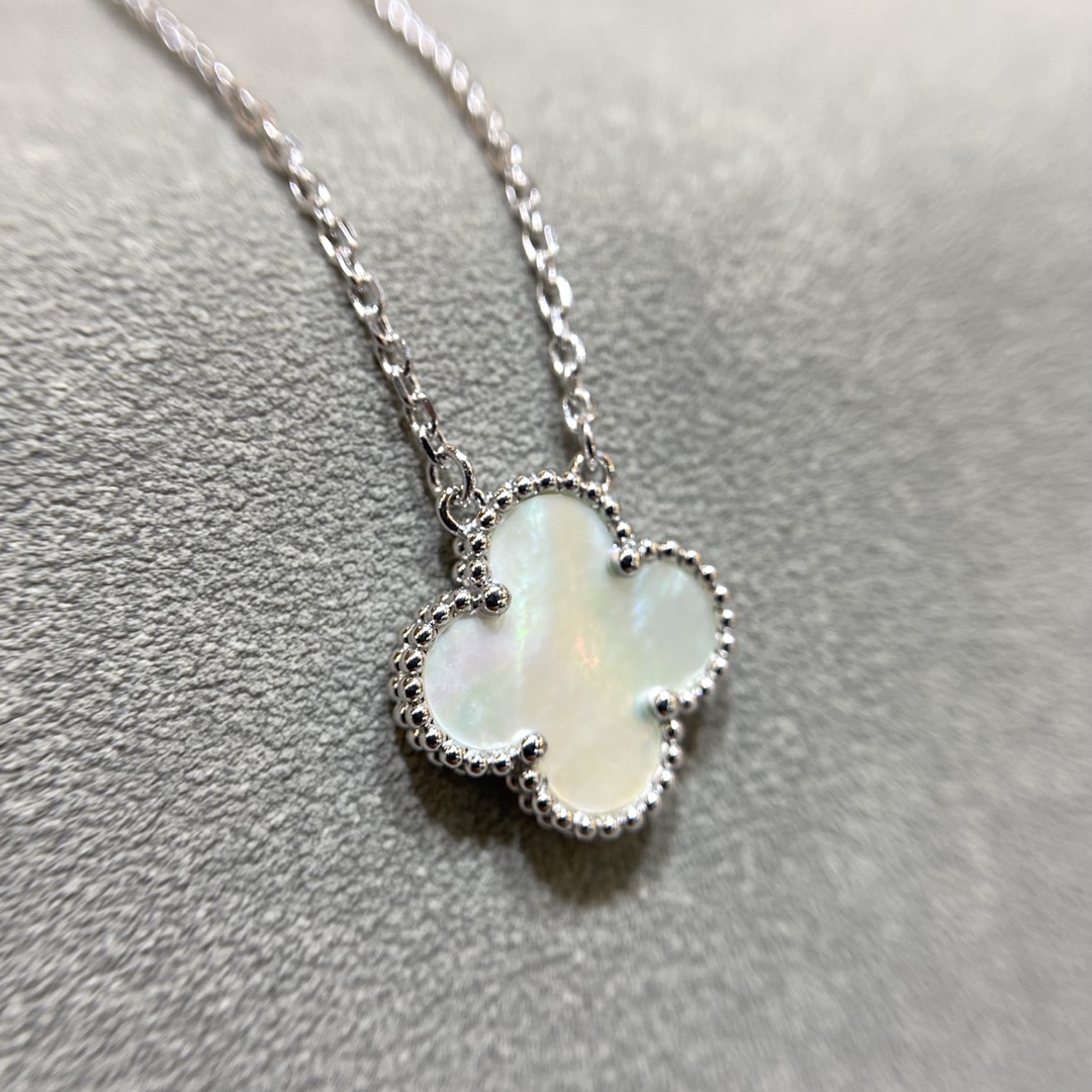 Van Cleef & Arpels Vintage Alhambra Mother-of-Pearl Clover Necklace (Silver Tone)