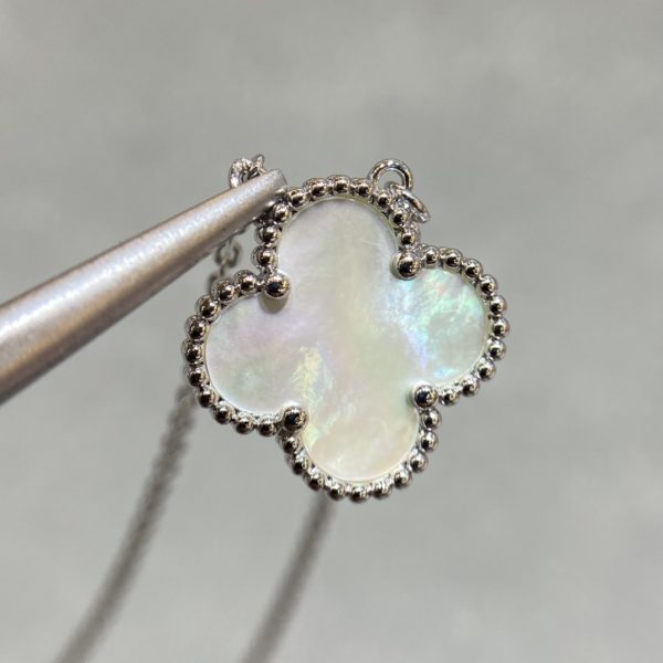 Luxury Inspired Jewelry Vintage Alhambra Mother-of-Pearl Clover Necklace (Silver Tone) - Image 2
