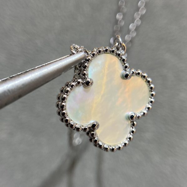 Luxury Inspired Jewelry Vintage Alhambra Mother-of-Pearl Clover Necklace (Silver Tone) - Image 3
