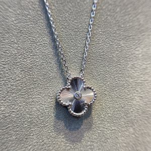 Van Cleef & Arpels Vintage Alhambra 2020 Limited Edition Guilloché Diamond Clover Necklace
