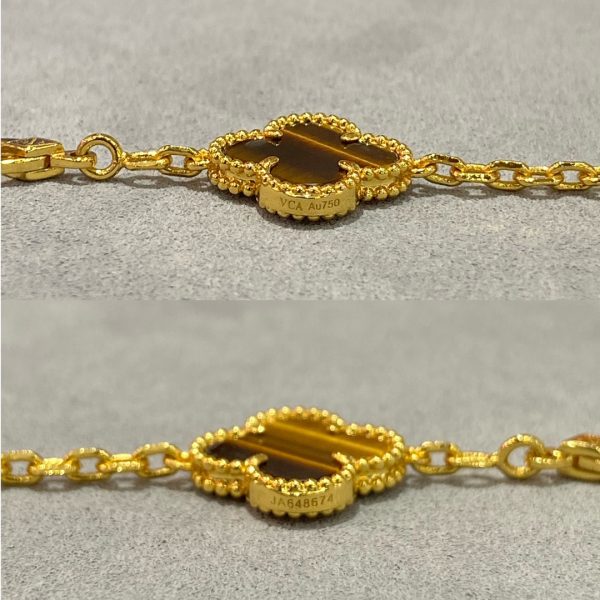 Luxury Inspired Jewelry Vintage Alhambra 5 Motifs Tiger's Eye Bracelet (Gold Tone) - Image 5