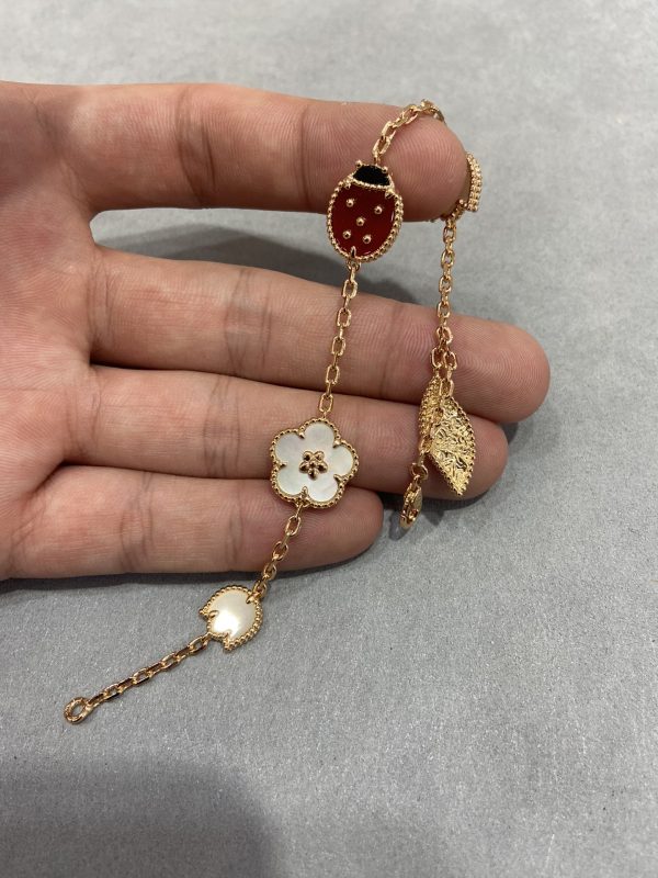 Luxury Inspired Jewelry Lucky Spring Ladybug 5 Motifs Bracelet (Gold Tone) - Image 2