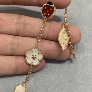 Luxury Inspired Jewelry Lucky Spring Ladybug 5 Motifs Bracelet (Gold Tone)