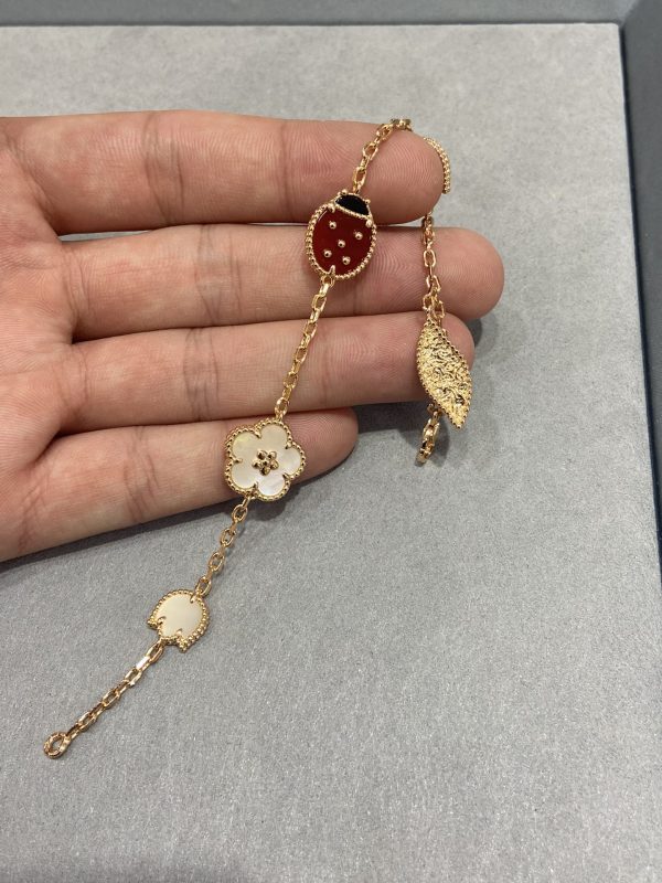 Luxury Inspired Jewelry Lucky Spring Ladybug 5 Motifs Bracelet (Gold Tone) - Image 6