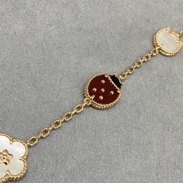 Luxury Inspired Jewelry Lucky Spring Ladybug 5 Motifs Bracelet (Gold Tone) - Image 3