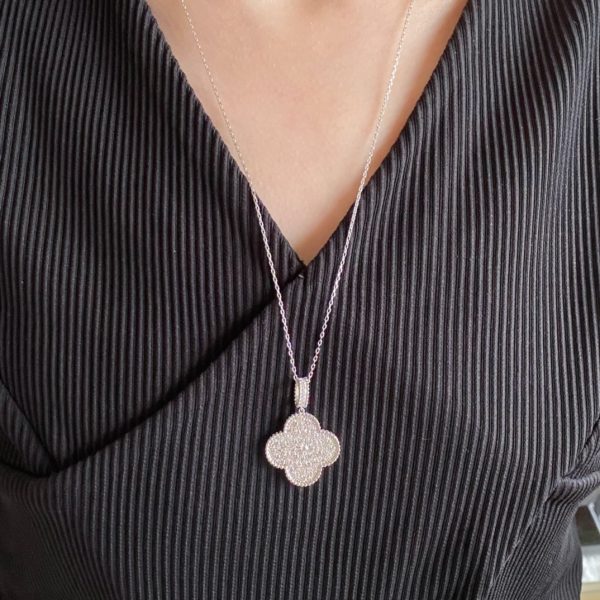 Luxury Inspired Jewelry Vintage Alhambra Large Full Pavé Diamond Clover Necklace - Image 8