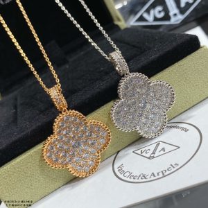 Van Cleef & Arpels Vintage Alhambra Large Full Pavé Diamond Clover Necklace