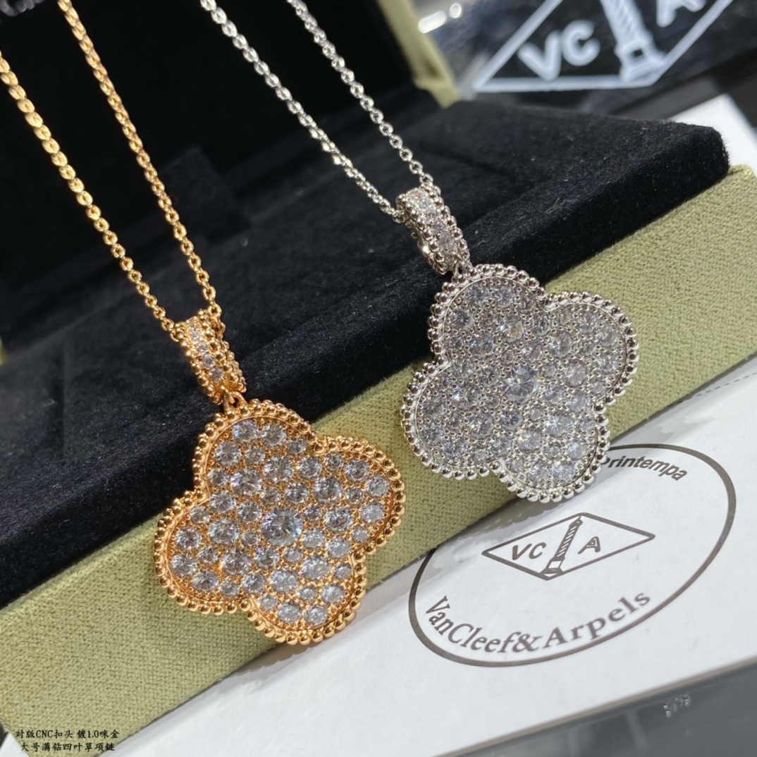 Van Cleef & Arpels Vintage Alhambra Large Full Pavé Diamond Clover Necklace