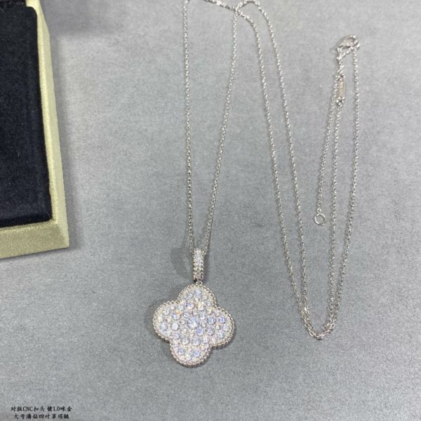 Luxury Inspired Jewelry Vintage Alhambra Large Full Pavé Diamond Clover Necklace - Image 6