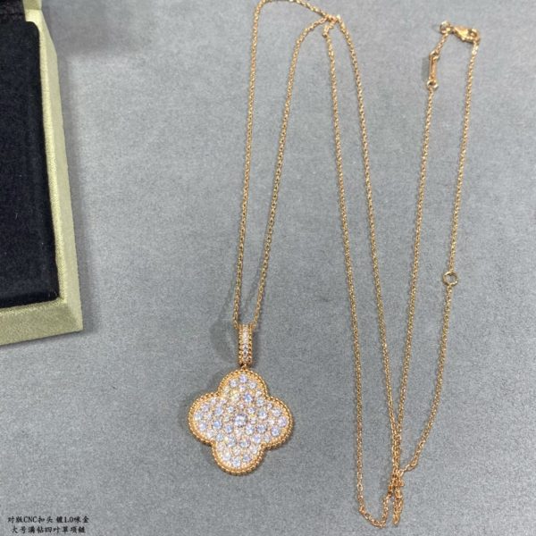 Luxury Inspired Jewelry Vintage Alhambra Large Full Pavé Diamond Clover Necklace - Image 7
