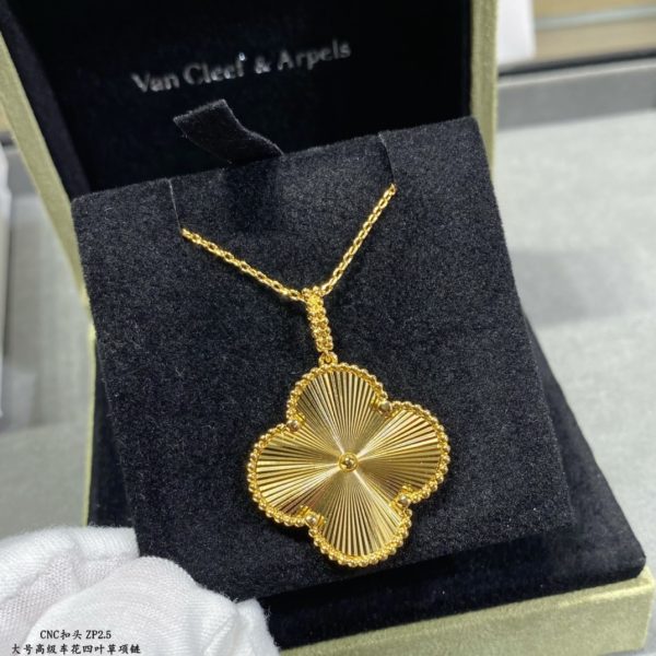 Luxury Inspired Jewelry Vintage Alhambra Large Guilloché Clover Necklace - Image 3