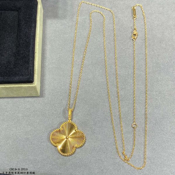 Luxury Inspired Jewelry Vintage Alhambra Large Guilloché Clover Necklace - Image 6