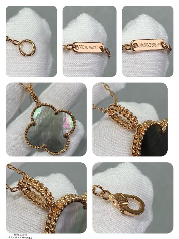 Luxury Inspired Jewelry Vintage Alhambra Large Grey Mother-of-Pearl Clover Necklace - Image 3
